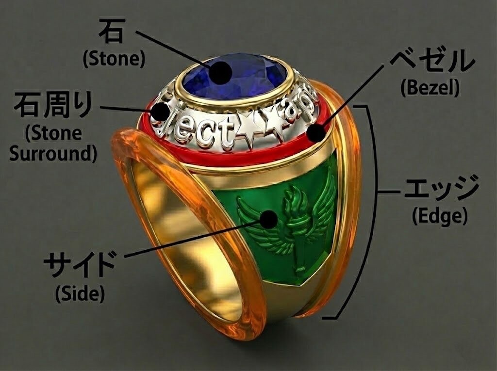 カレッジリングのパーツ解説（パーツを色分け）