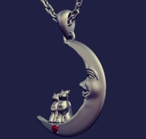 ペーパームーンに猫が乗ったペンダント