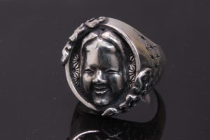 SV925製の能面・小面リング 和風の雲 麻紋様