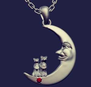 ペーパームーンに猫が乗ったペンダント