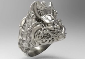 能面の般若と小面、和風のモチーフをデザインしたリング