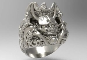 能面の般若と小面、和風のモチーフをデザインしたリング