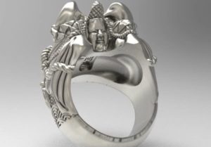 能面の般若と小面、和風のモチーフをデザインしたリング