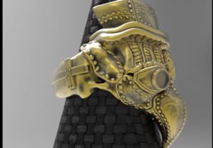 ペストマスクをスチームパンク風にアレンジした真鍮製のリング