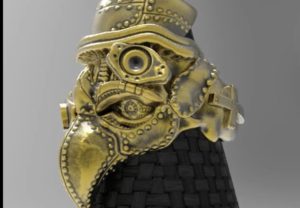 ペストマスクをスチームパンク風にアレンジした真鍮製のリング