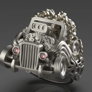 HOTROD(ホットロッド)カーをデフォルメし立体的に表現した天然石入りオリジナルリング