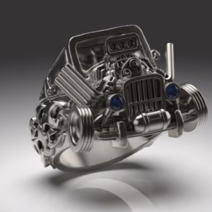 v8エンジンのHOTRODカスタムカーをモチーフにしたオリジナルリング