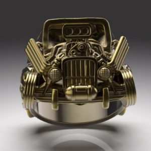 v8エンジンのHOTRODカスタムカーをモチーフにしたオリジナルリング