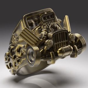v8エンジンのHOTRODカスタムカーをモチーフにしたオリジナルリング