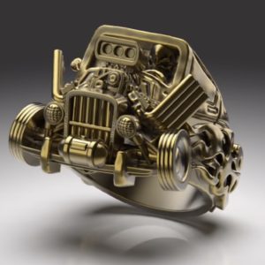 v8エンジンのHOTRODカスタムカーをモチーフにしたオリジナルリング