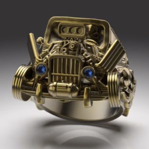 v8エンジンのHOTRODカスタムカーをモチーフにしたオリジナルリング