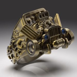 v8エンジンのHOTRODカスタムカーをモチーフにしたオリジナルリング