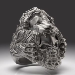 ライオンの毛皮を着たローマ皇帝コンモドゥスをモチーフにしたスカル(頭蓋骨)リング