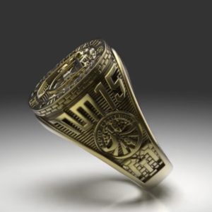 多数の大学・大学院のロゴや建物の図像情報を盛り込んだカレッジリング