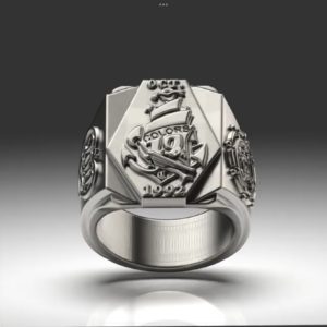 帆船モチーフの印台型カレッジリング