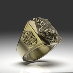 帆船モチーフの印台型カレッジリング