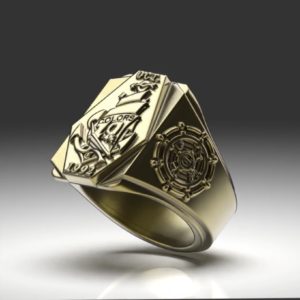 帆船モチーフの印台型カレッジリング